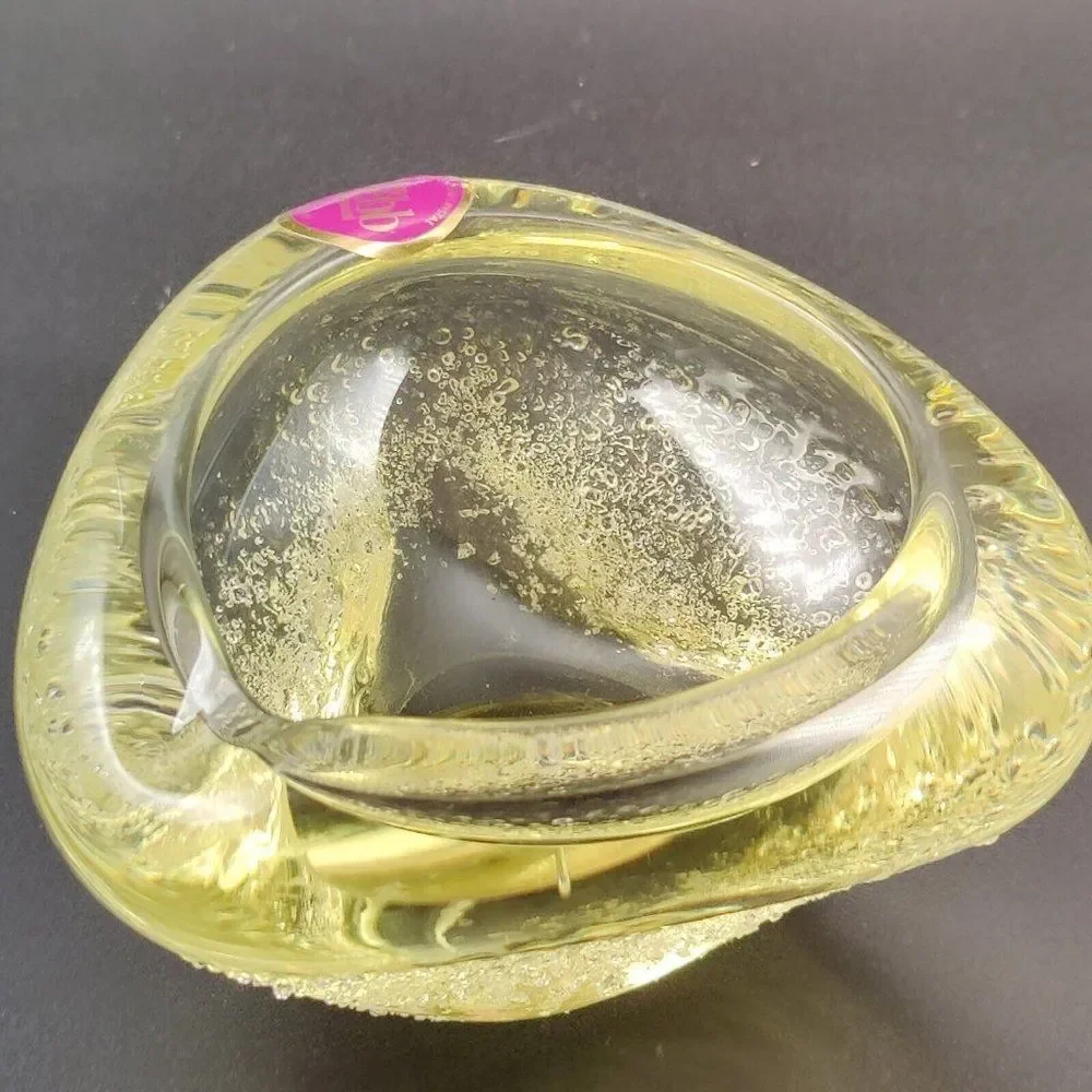 Vintage Yellow Ashtray Hand Cut Lead Crystal Textured Webb Continental Hungary